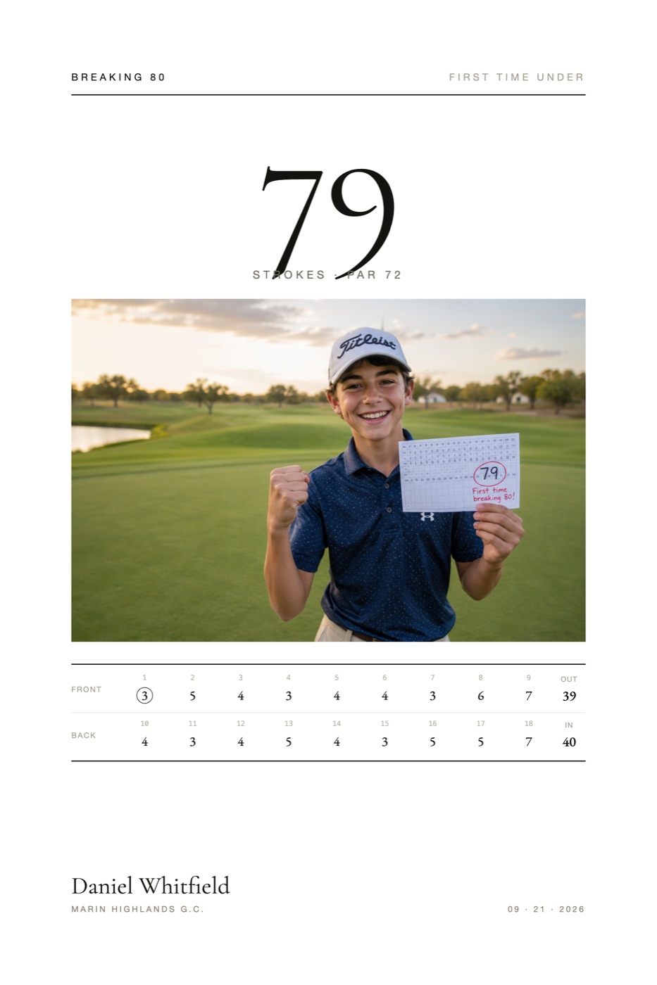 Personal best memory print — Breaking 80 Editorial design