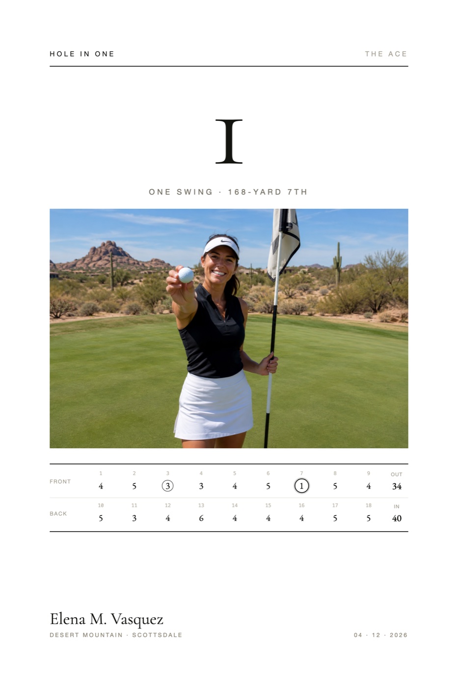 Hole-in-One print — Modern Editorial design, shown with a sample photo and sample copy